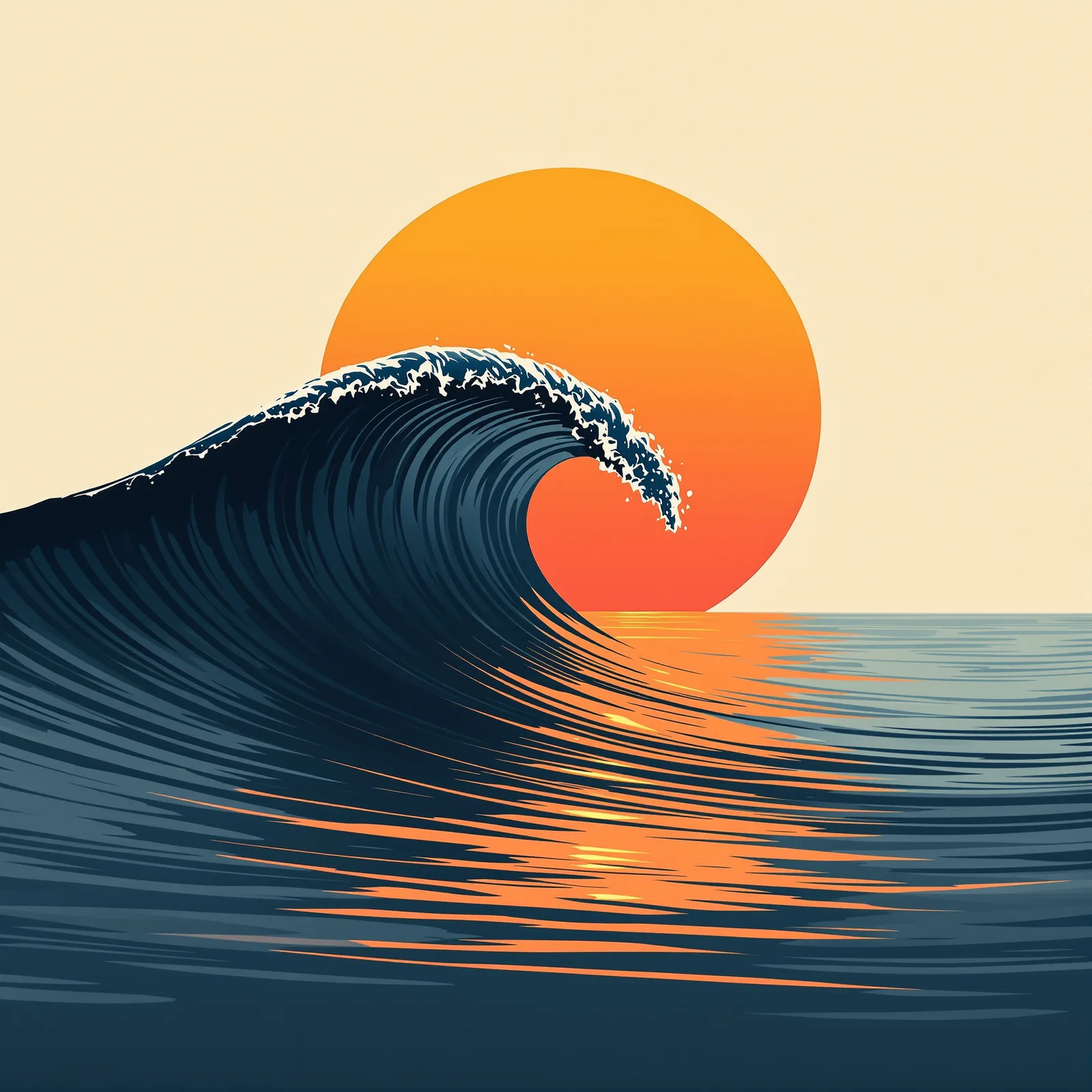Lavum — Welle mit warm-orange Sonne
